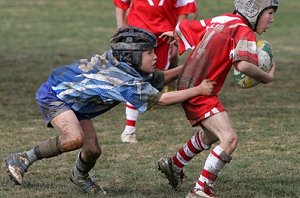 Ethan Willis (left) tries to wrestle down Mount Austin Public attacker Alexander Wishart