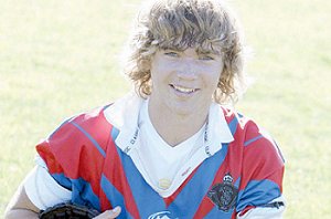 Tumut High School lock Blake Jones gave NRL scouts something more to think about by scoring four tries against Mt Austin High in the Buckley Shield game in Wagga yesterday.Photo: Les Smith