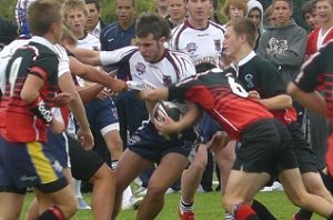 David Jorgensen is gang tackled by the OGC defence