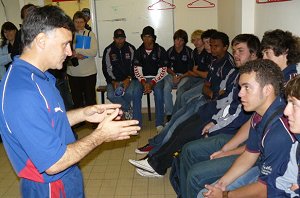 Saints Gordon Pennington gives tells the boys some of the World Champion Clubs secrets