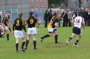 Castlefords Human wreckingball and man of the match Gibbo winds up. 