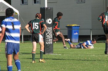 Brentt Warr dives for this great try  (Photos : ourfooty media/Kirsty Fields Redcliffe SHS)